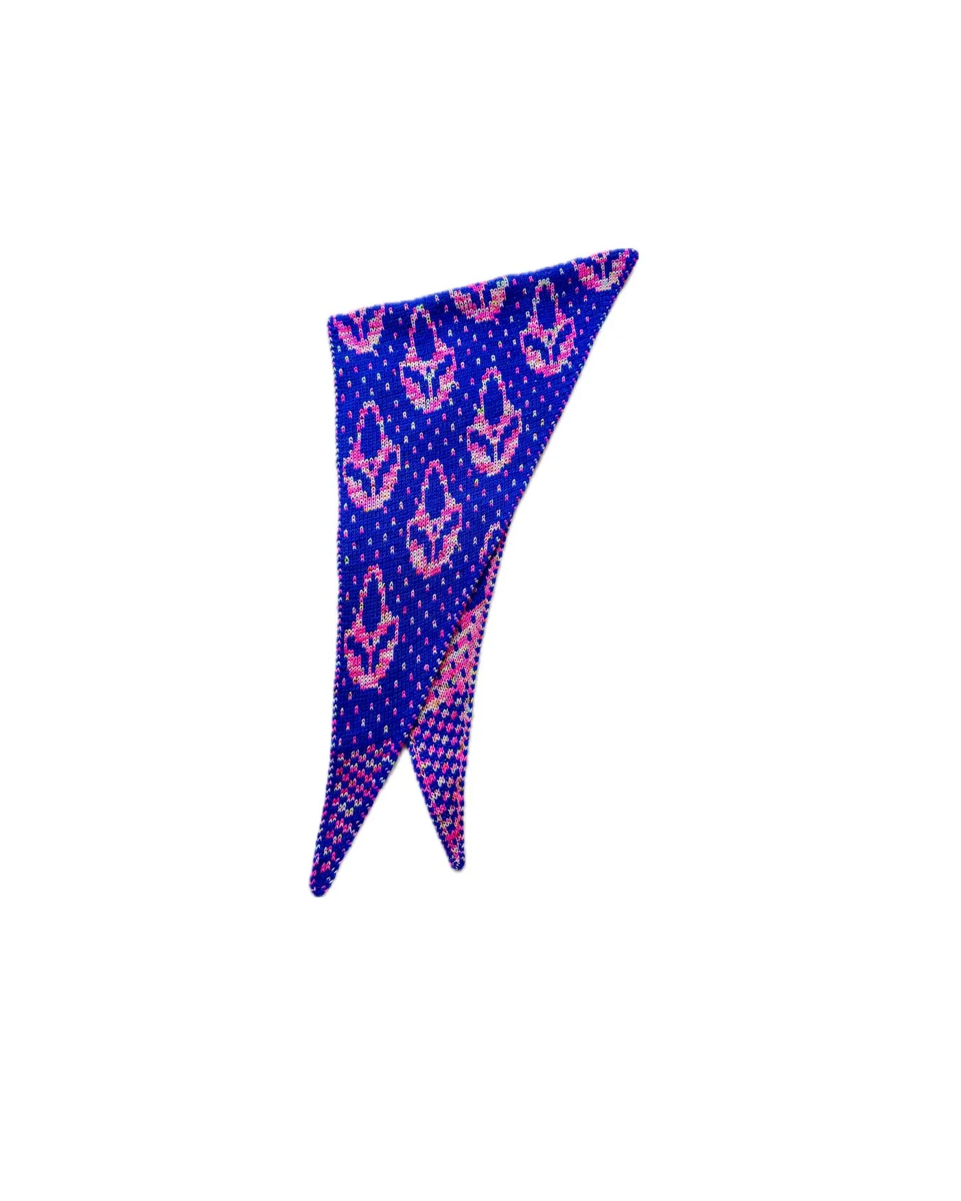 Blue Slasher scarf with pink ghost faces and checkerboard tips
