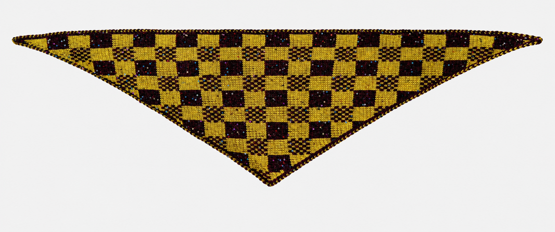 Retouched full-scarf preview of Harlequin Checkmate; restrained warm yellow-green colour