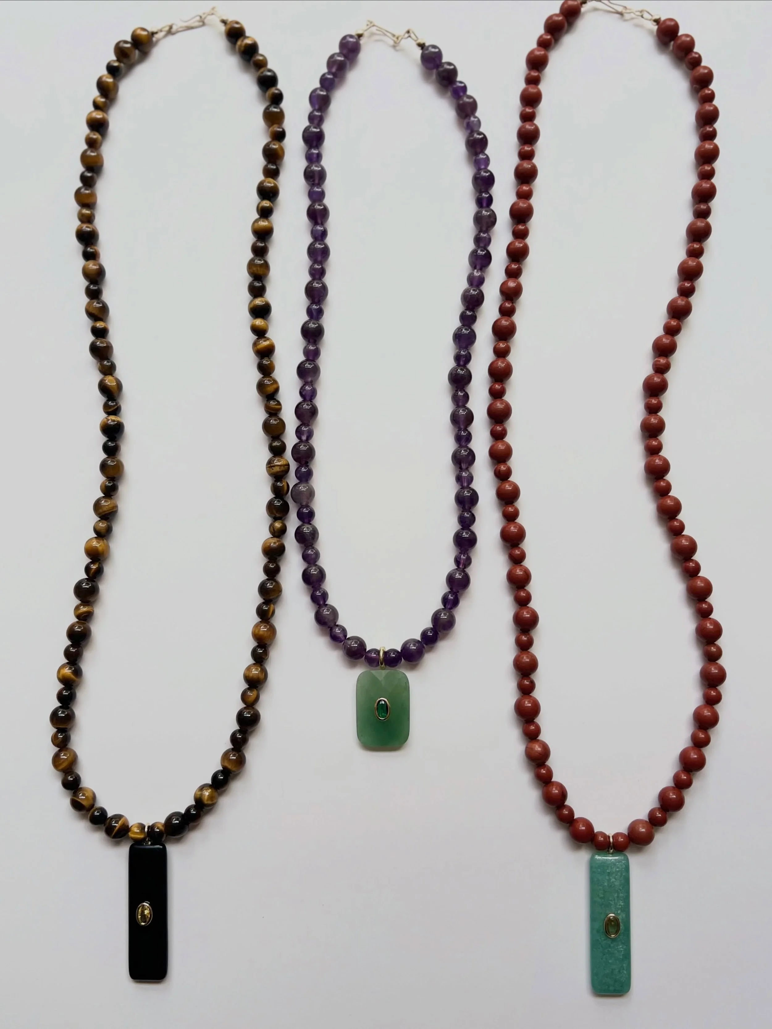 -Autumn pendant styles incoming - longer lengths, perfect for layering 👌🏻
-Tiger Eye &amp; Black Obsidian
-Amethyst &amp; Aventurine
-Red Jasper &amp; Amazonite
-Let me know your fave so I can ensure I have enough stock of each ❤️

Jewellery - jewe