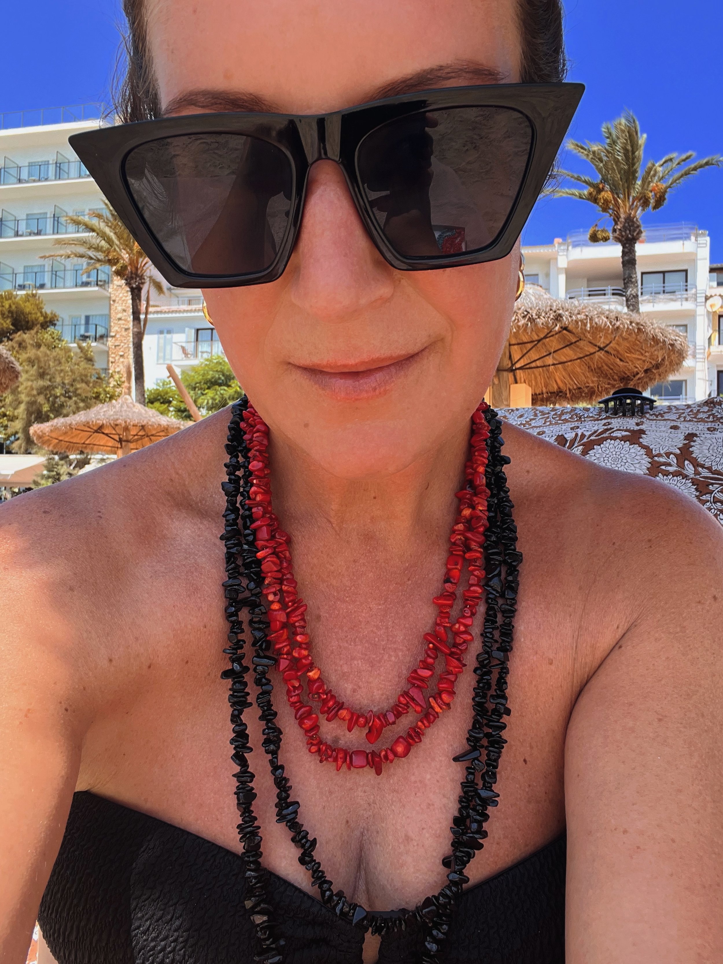 -Double Red Coral &amp; Longline Black Tourmaline ✨❤️🖤
-High summer last few styles incoming 💫

Jewellery - jewelry - handmade - fashion - necklace - bracelet - anklet - glasses chain - beaded glasses chain - sunglasses chain - design - designer - 