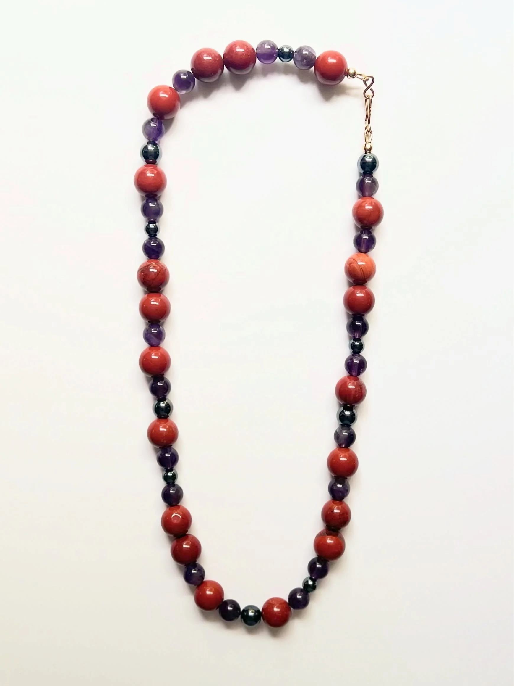 -Red Jasper, Amethyst &amp; Hematite beaded necklace ❤️💜🩶
-20 inch length made with gold filled clasps &amp; connectors.
-Now available on my NEW website ✨

Jewellery - jewelry - handmade - fashion - necklace - bracelet - anklet - glasses chain - b