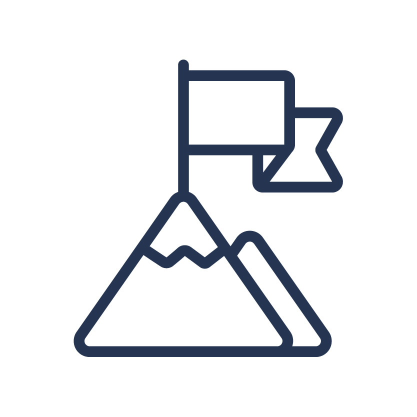 Outline of a mountain with a flag on top and a star-shaped flag attached.
