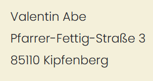 Adressetikett mit Name, Straße und Postleitzahl in Deutsch