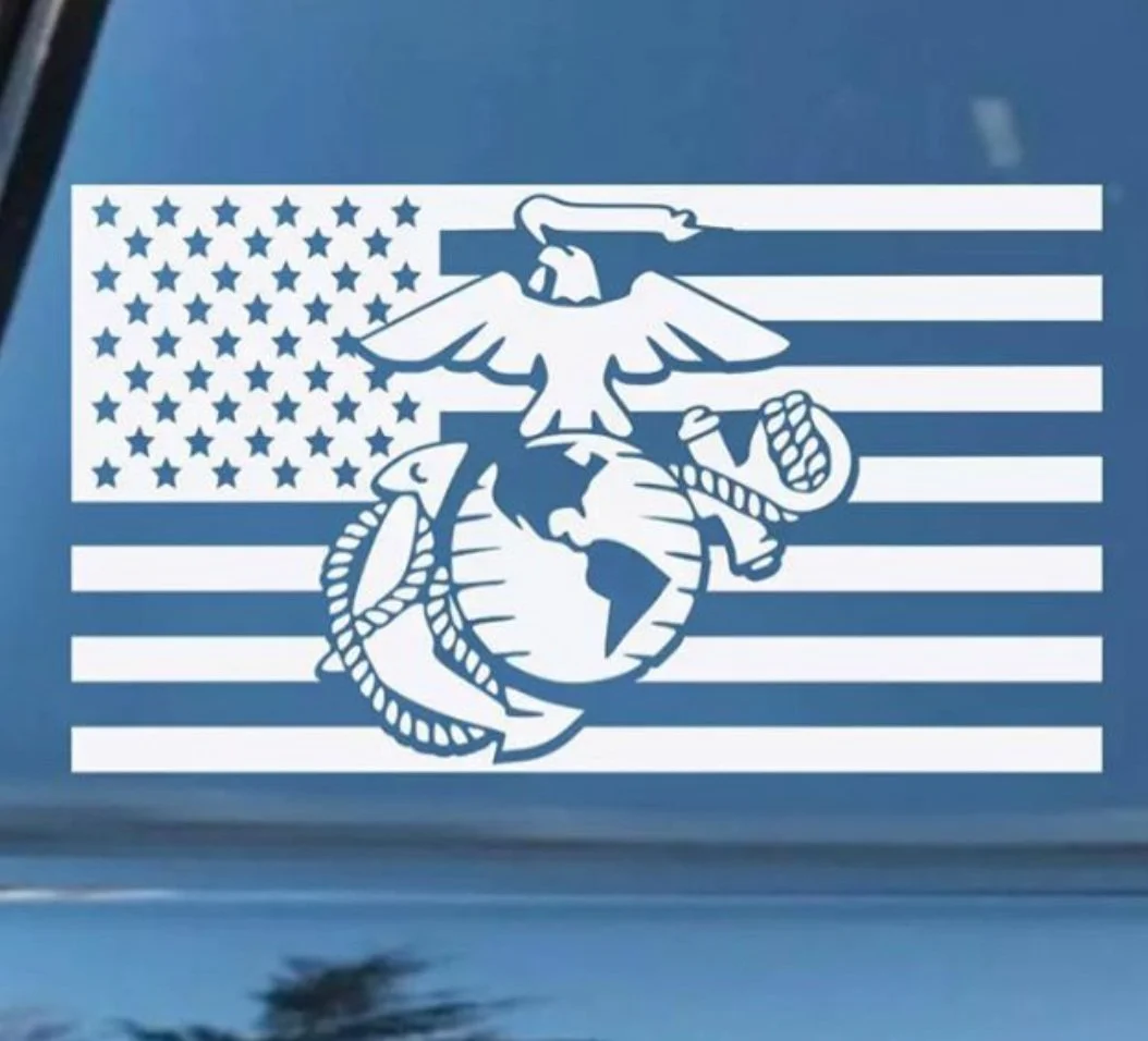 A sticker combining the US flag with the Marine Corps emblem, featuring an eagle, globe, and anchor.