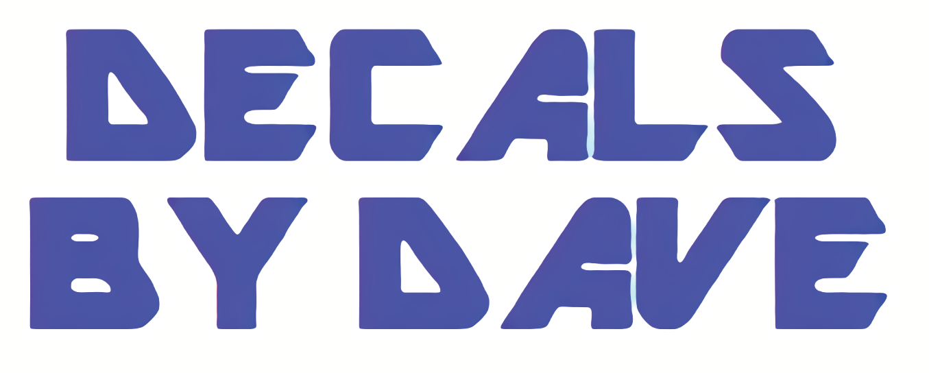 Stylized text reading 'Decals By Dave' in bold, blue letters.