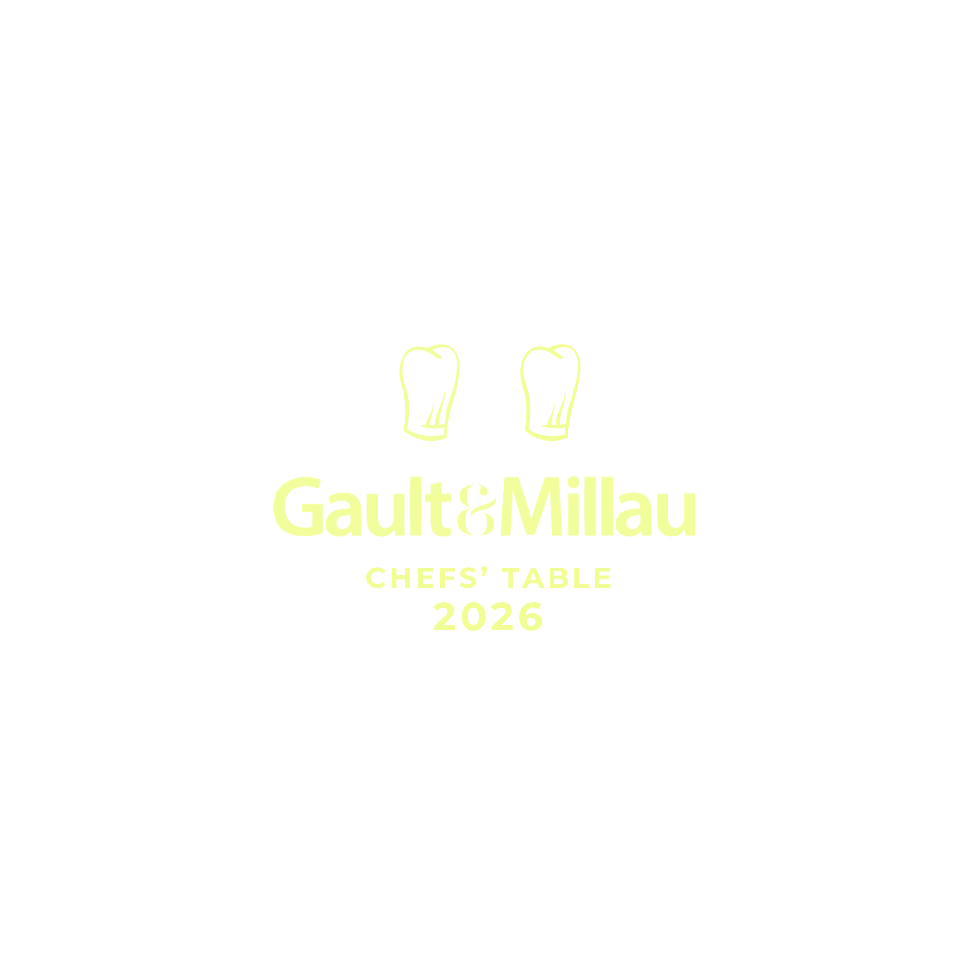 Logo for Gault & Millau Chefs' Table 2026, featuring a chef's hat and text in bright yellow and black.