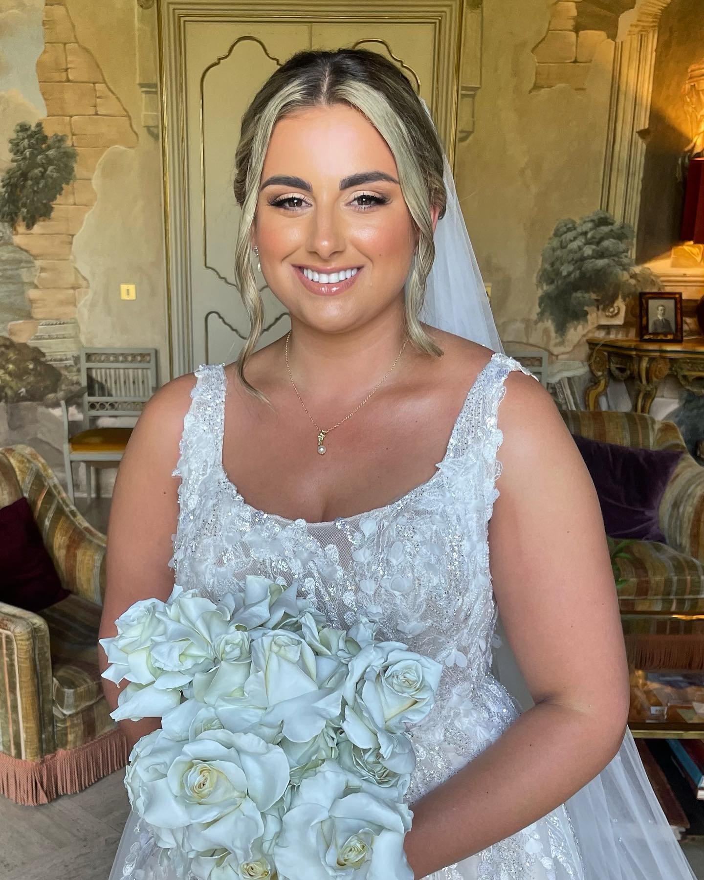 Wedding Hair and Makeup for Tiffany in Sicily Palmero at Villa Tasca.