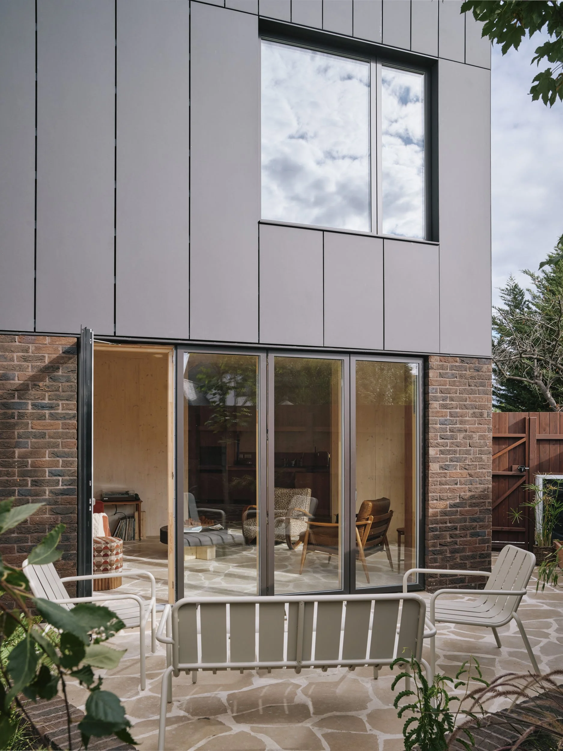 Rear garden and glazed ground floor of Wood House