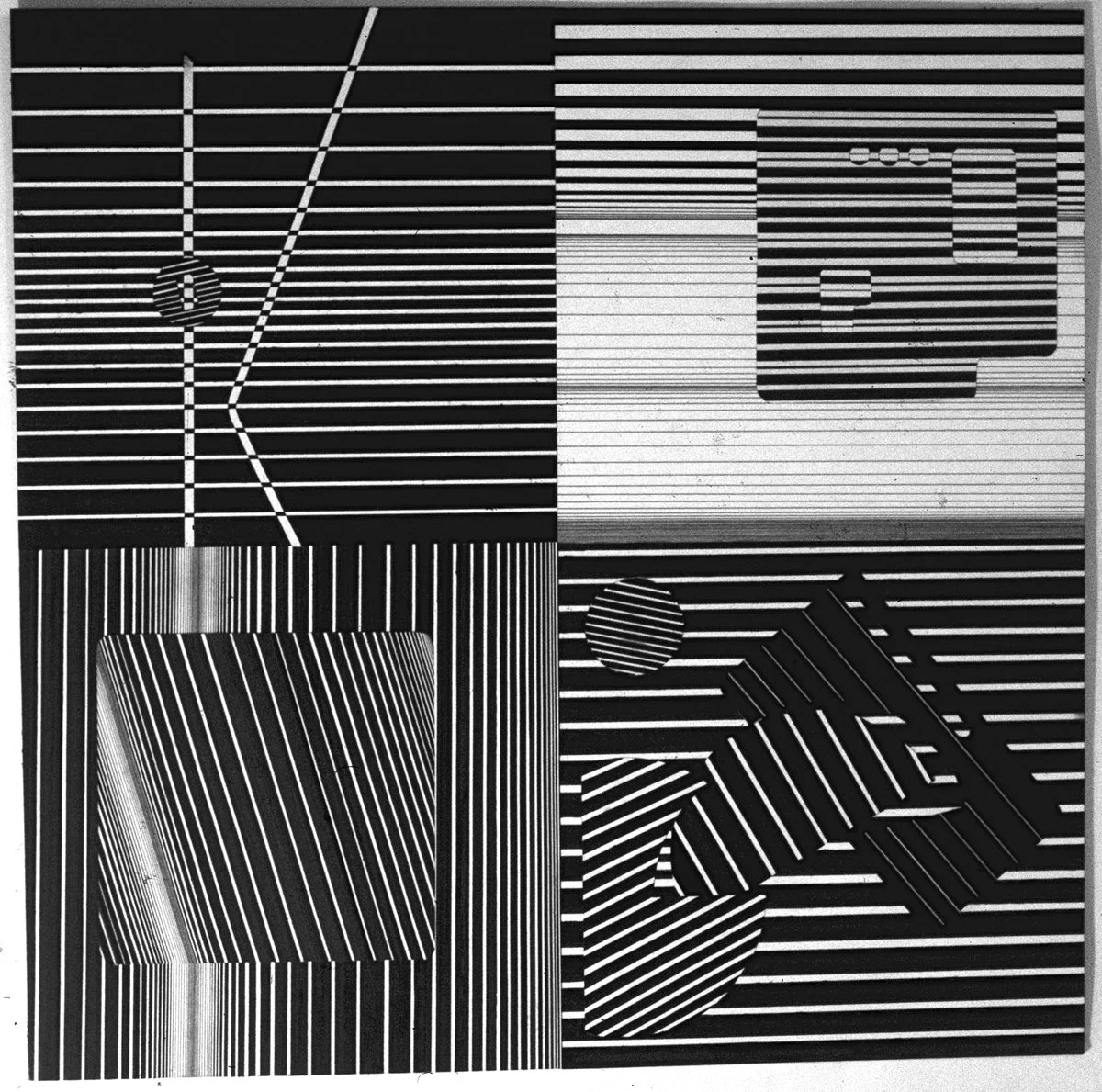 Pen and ink and cut paper. (Slide scan)