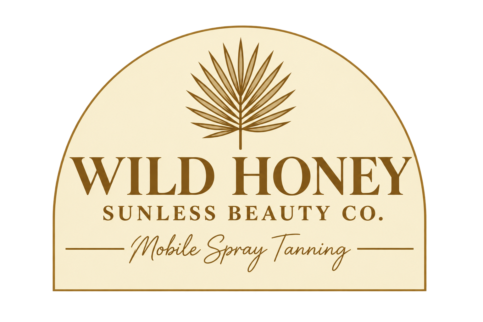 Business sign for Wild Honey Sunless Beauty Co. featuring a stylized leaf graphic and text indicating mobile spray tanning services.