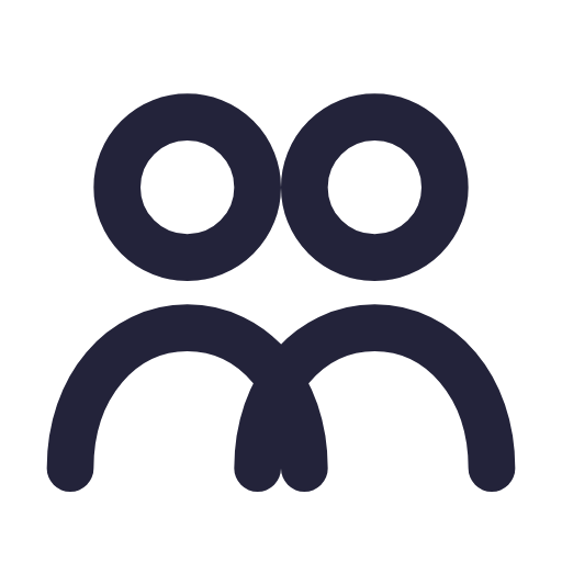 Simple black icon of two stylized human figures side by side.