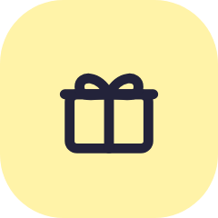 Icon of a gift box with a ribbon on a pale yellow background.