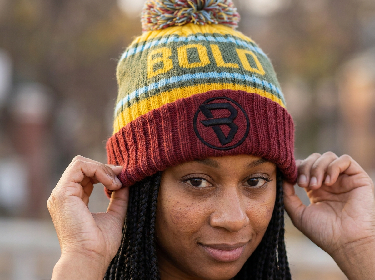 woman in bold kids wear beanie outdoors
