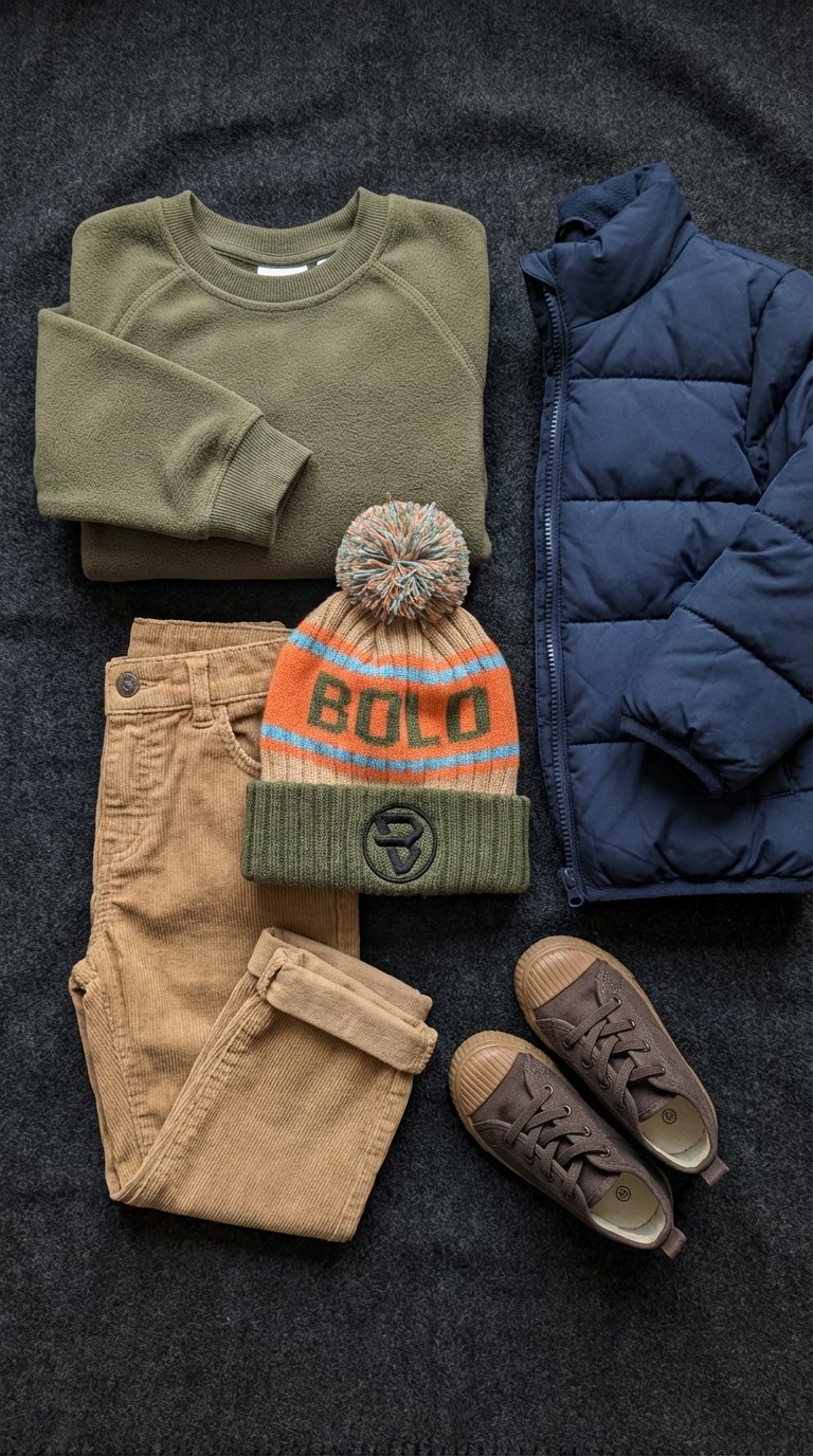 Outfit of the day including bold kidswear beanie