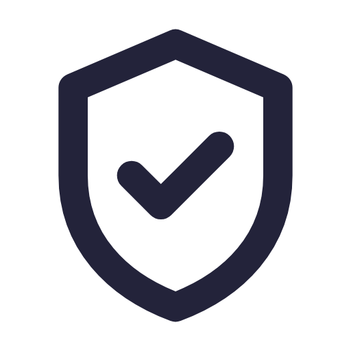 Icon of a shield with a checkmark inside, representing security or protection.