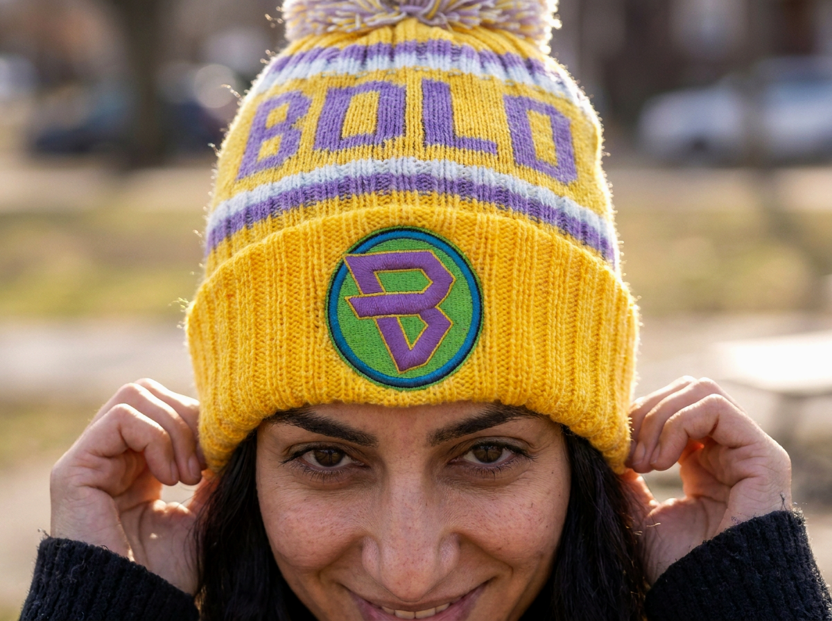 Parent wearing the bold whisper beanie outdoors