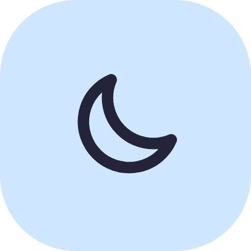 A simple, dark outline of a crescent moon on a light blue background.