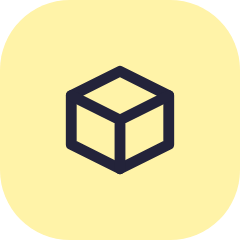 Icon of a 3D cube inside a yellow circle background.