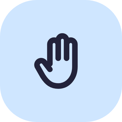 Icon of a raised hand with the palm facing forward.