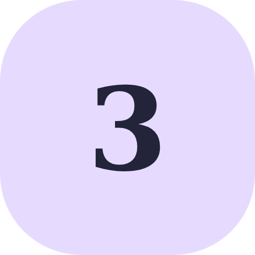 The image shows the number three on a purple background.