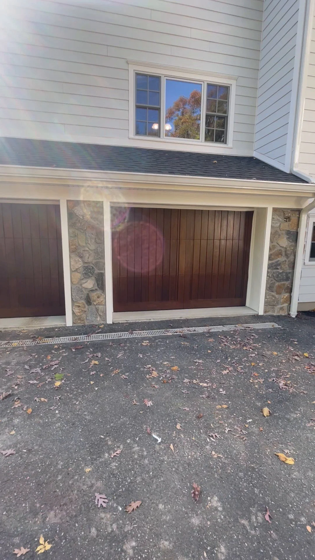 Wood garage doors stripped and refinished, Morristown, NJ.