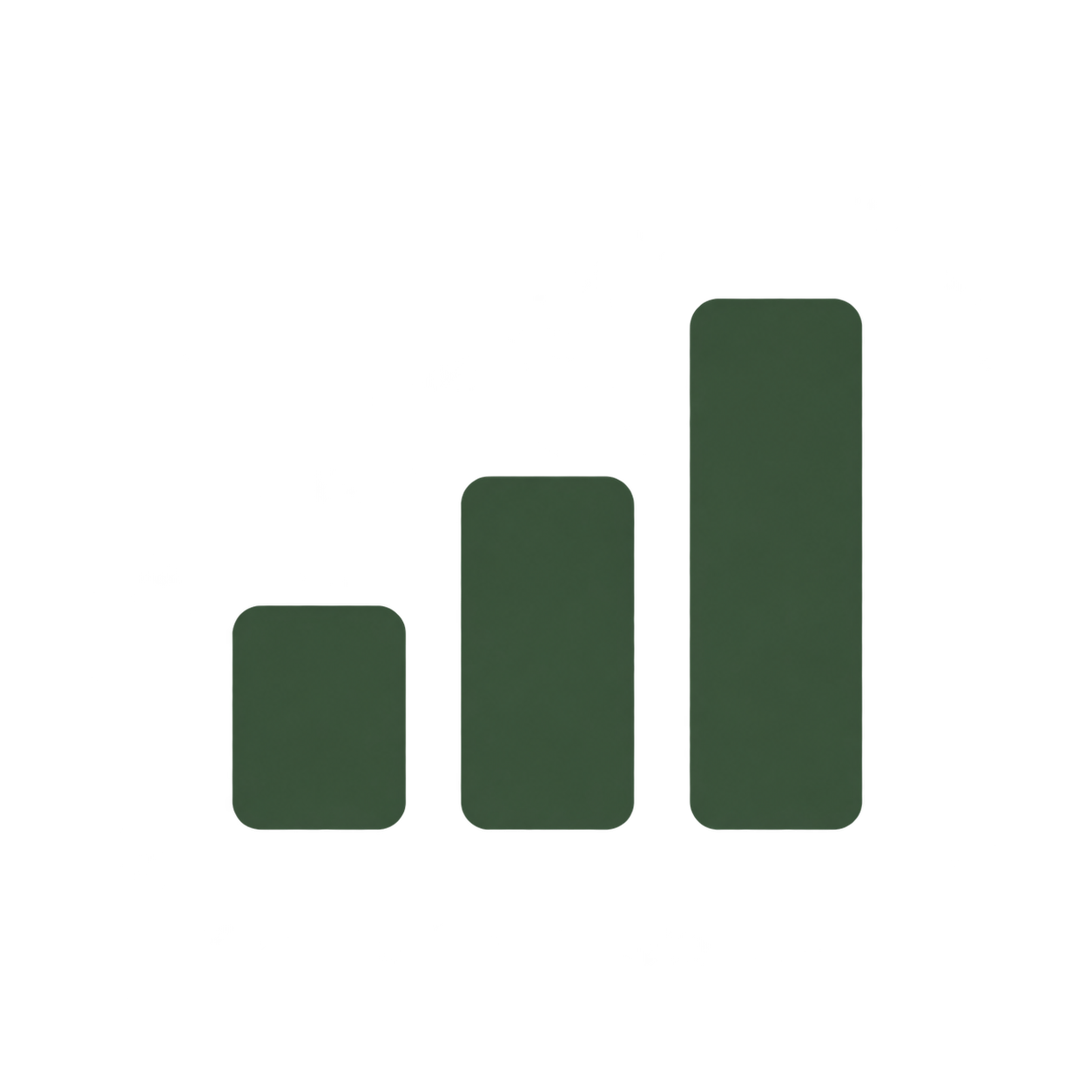 A bar chart with three green bars of increasing height from left to right on a black background.