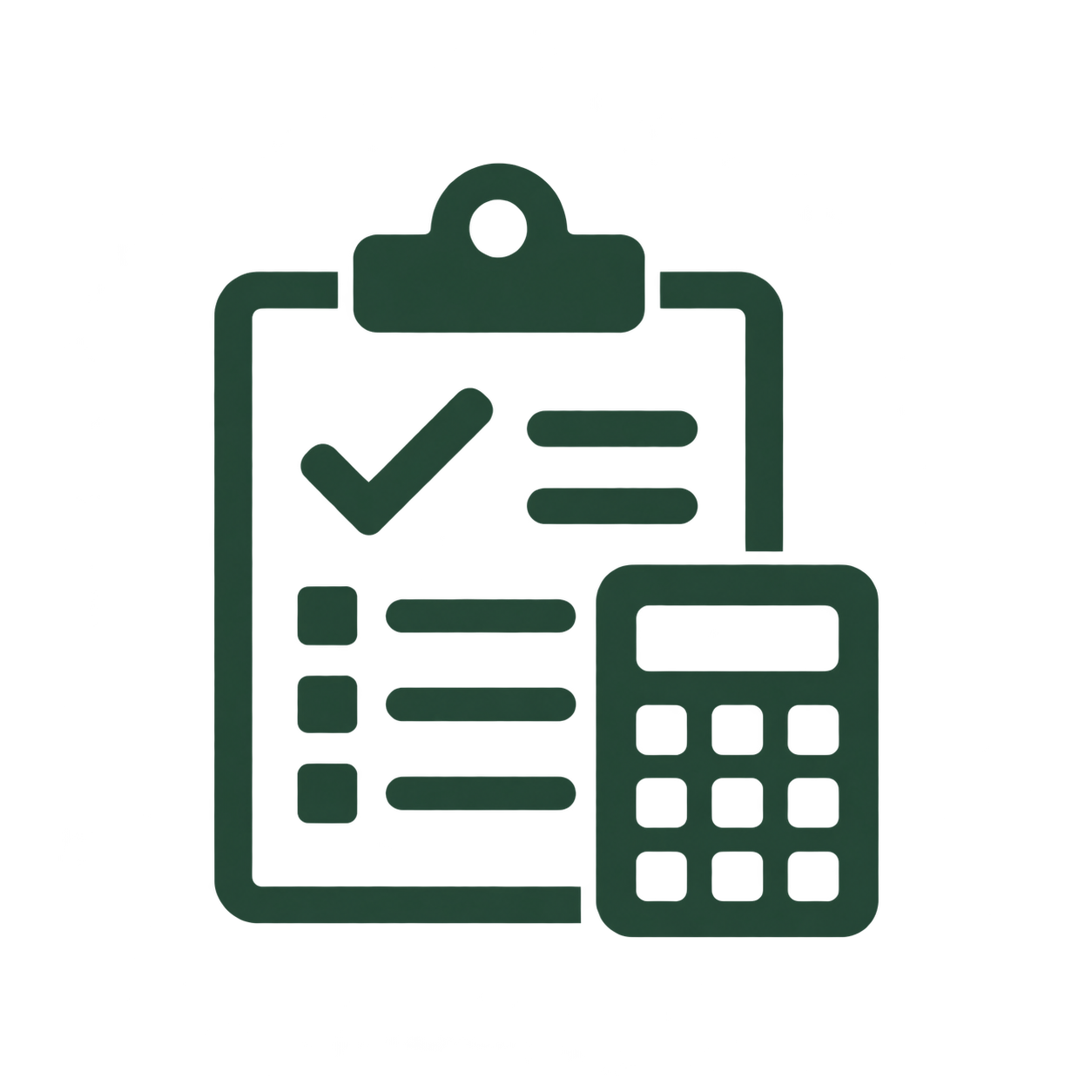 Illustration of a clipboard with a checkmark, a calculator, and a document, symbolizing finance or accounting.