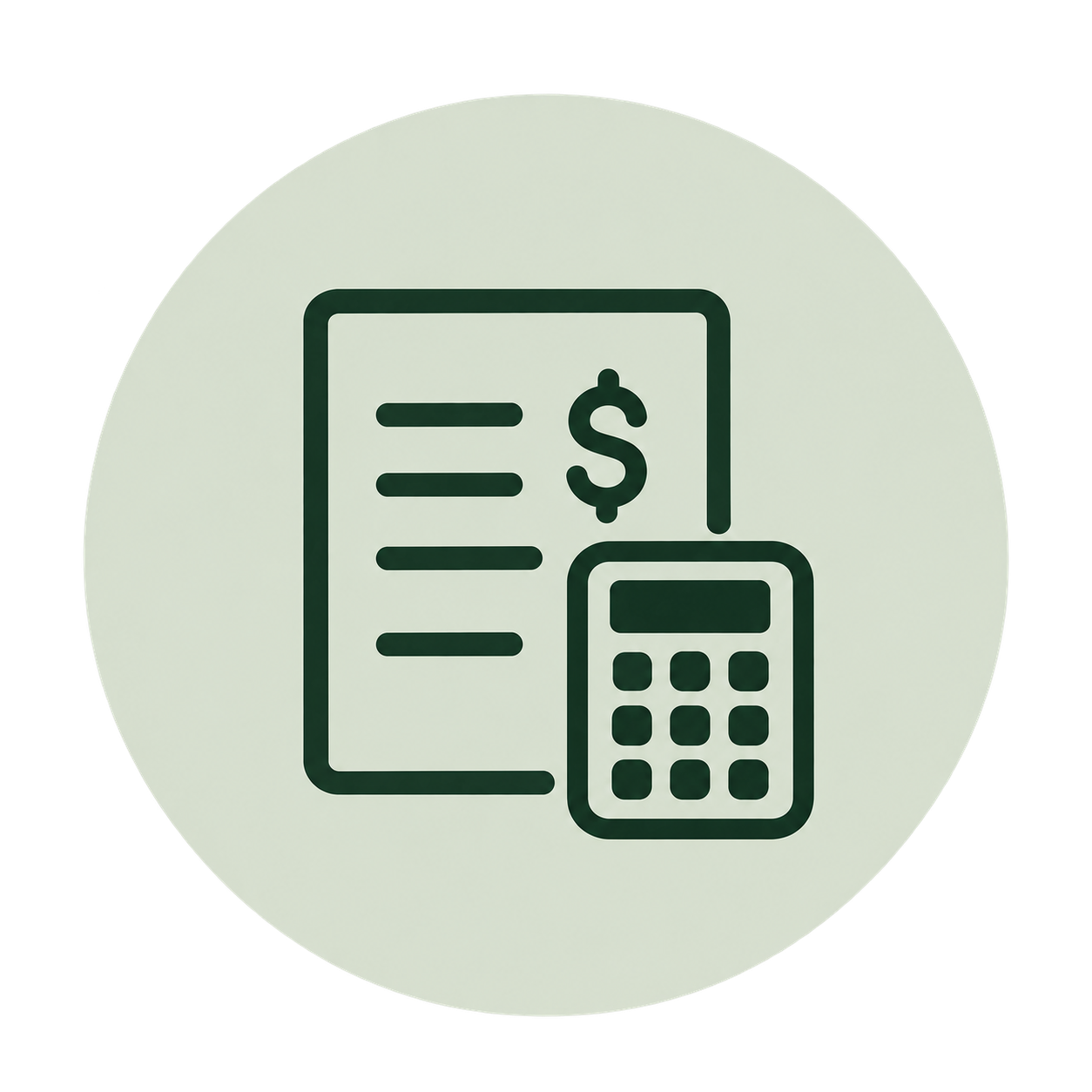 Icon of a receipt with a dollar sign and a calculator, representing financial or billing management.