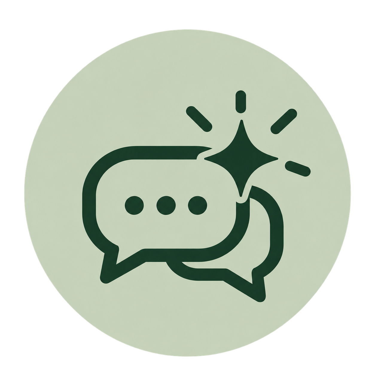 Icon of speech bubbles with spark, representing conversation or messaging.