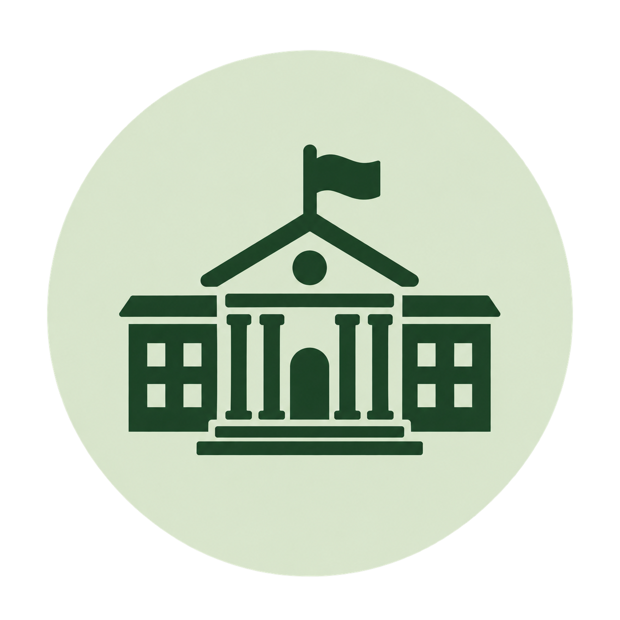 Icon of a government building with columns and a flag on top.