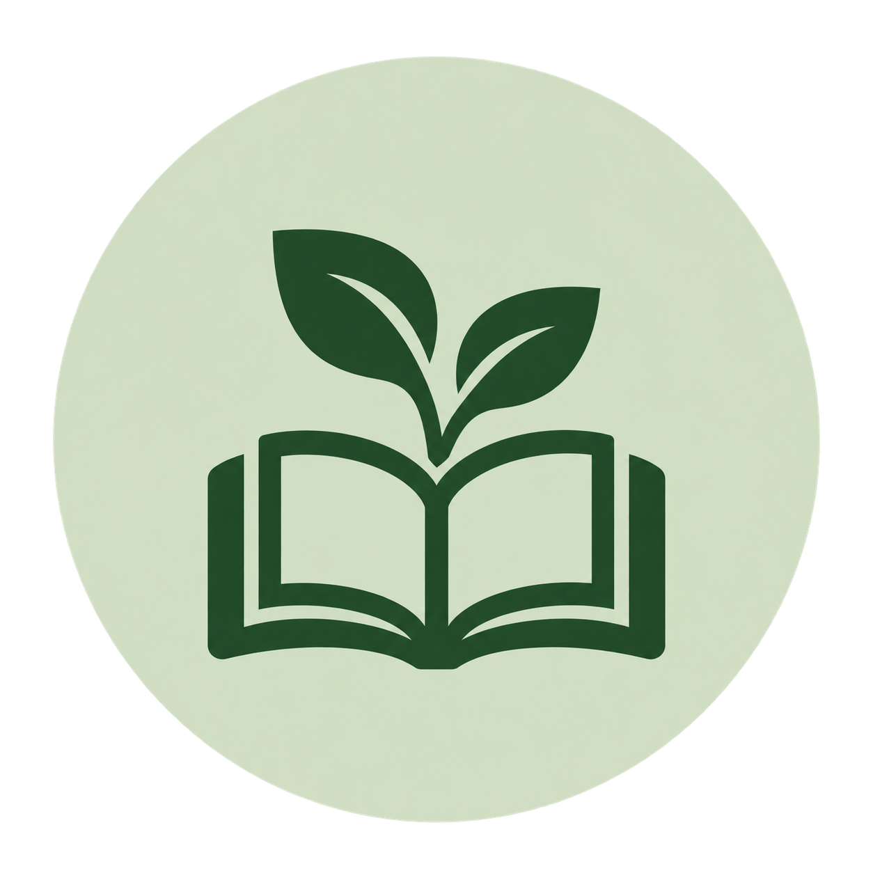Icon of a book with a plant sprouting from it, symbolizing knowledge or education about sustainability or environment.