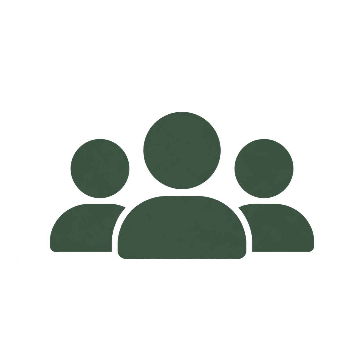 Icon representing a group of five people, with one figure in front and the others behind, symbolizing teamwork or community.
