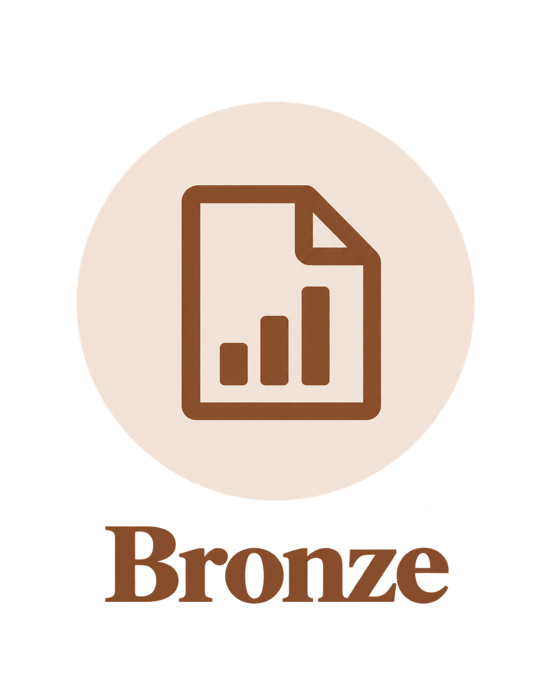 A bronze-colored icon of a document with a bar graph, with the word "Bronze" written below in bronze-colored 3D text.