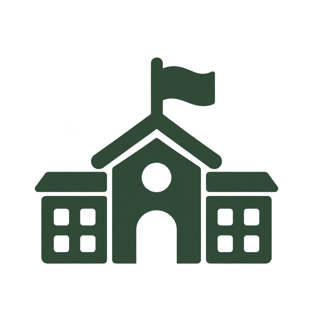 Illustration of a school building with a flag on top