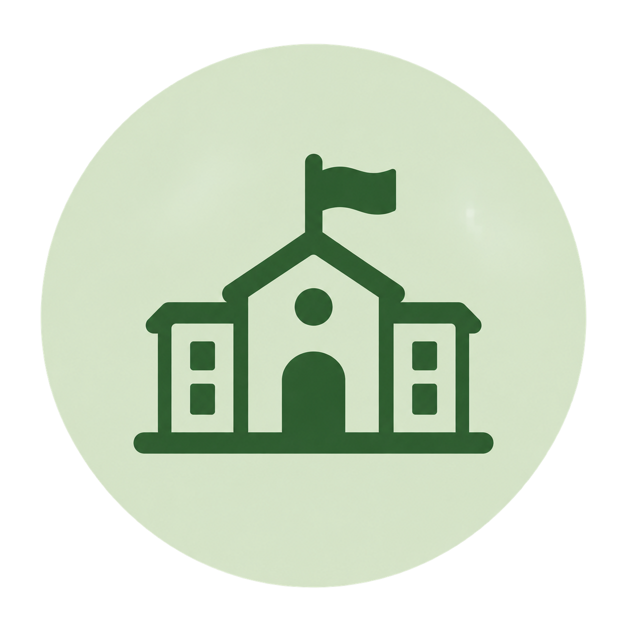 Icon of a school building with a flag on top, representing education or school.