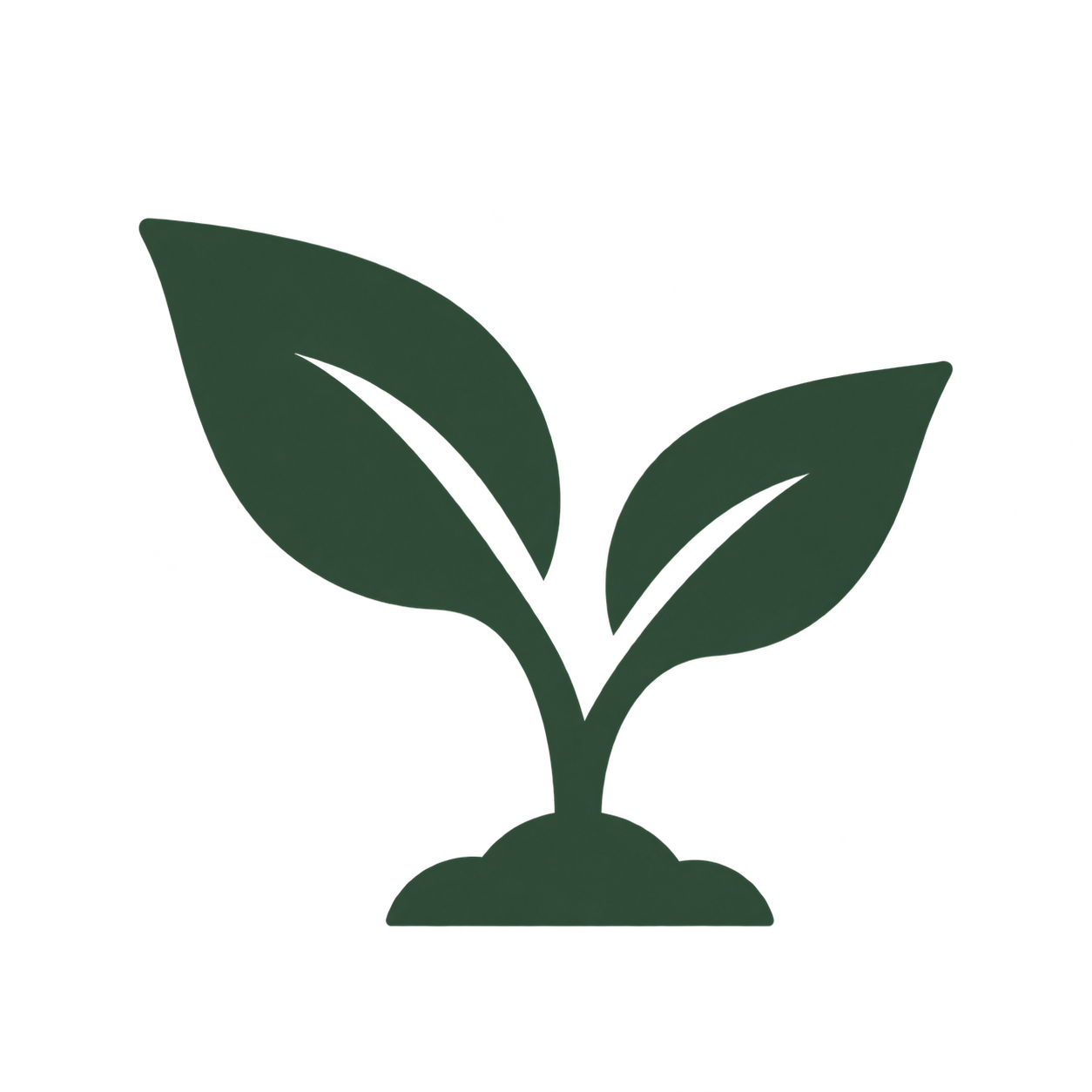 Silhouette of a sprouting plant with two leaves emerging from the soil.