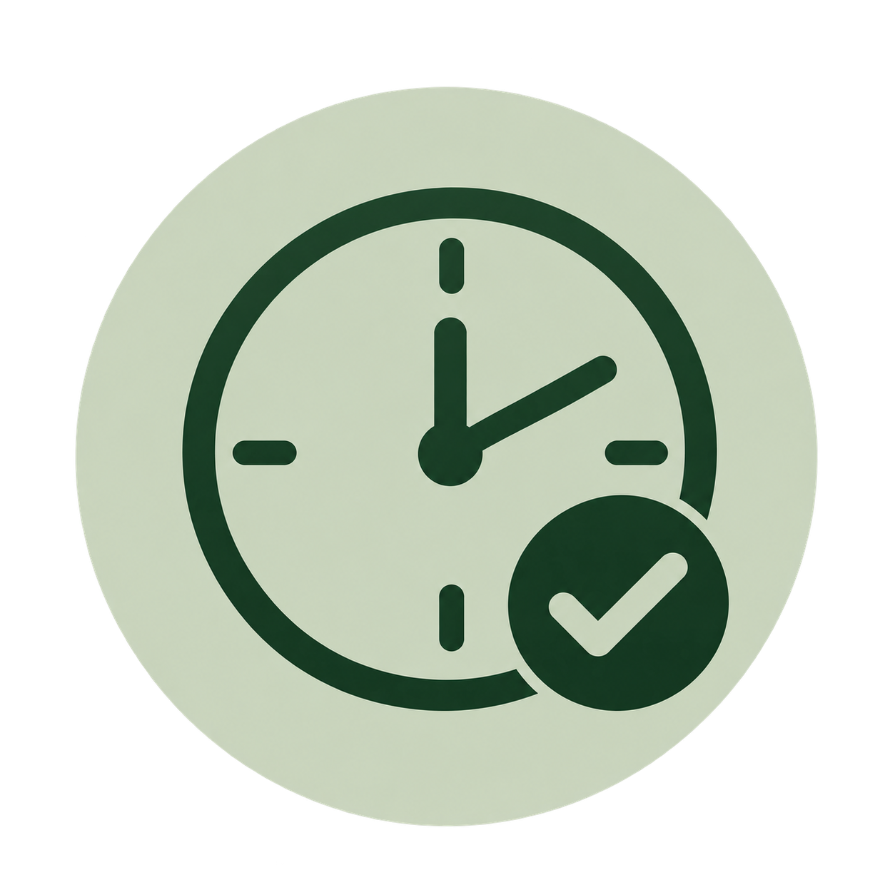 A clock showing the time as 3:00 with a checkmark symbol at the bottom right.
