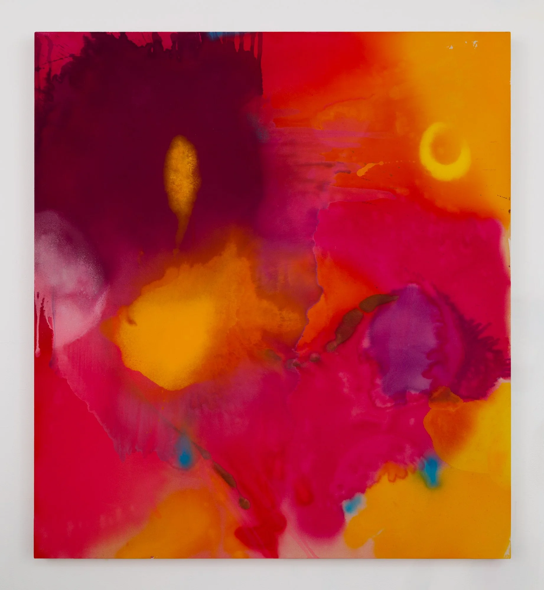 Blazing Echoes,
Acrylic and acrylic spray
paint on raw canvas,
52 x 47 inches,
2024