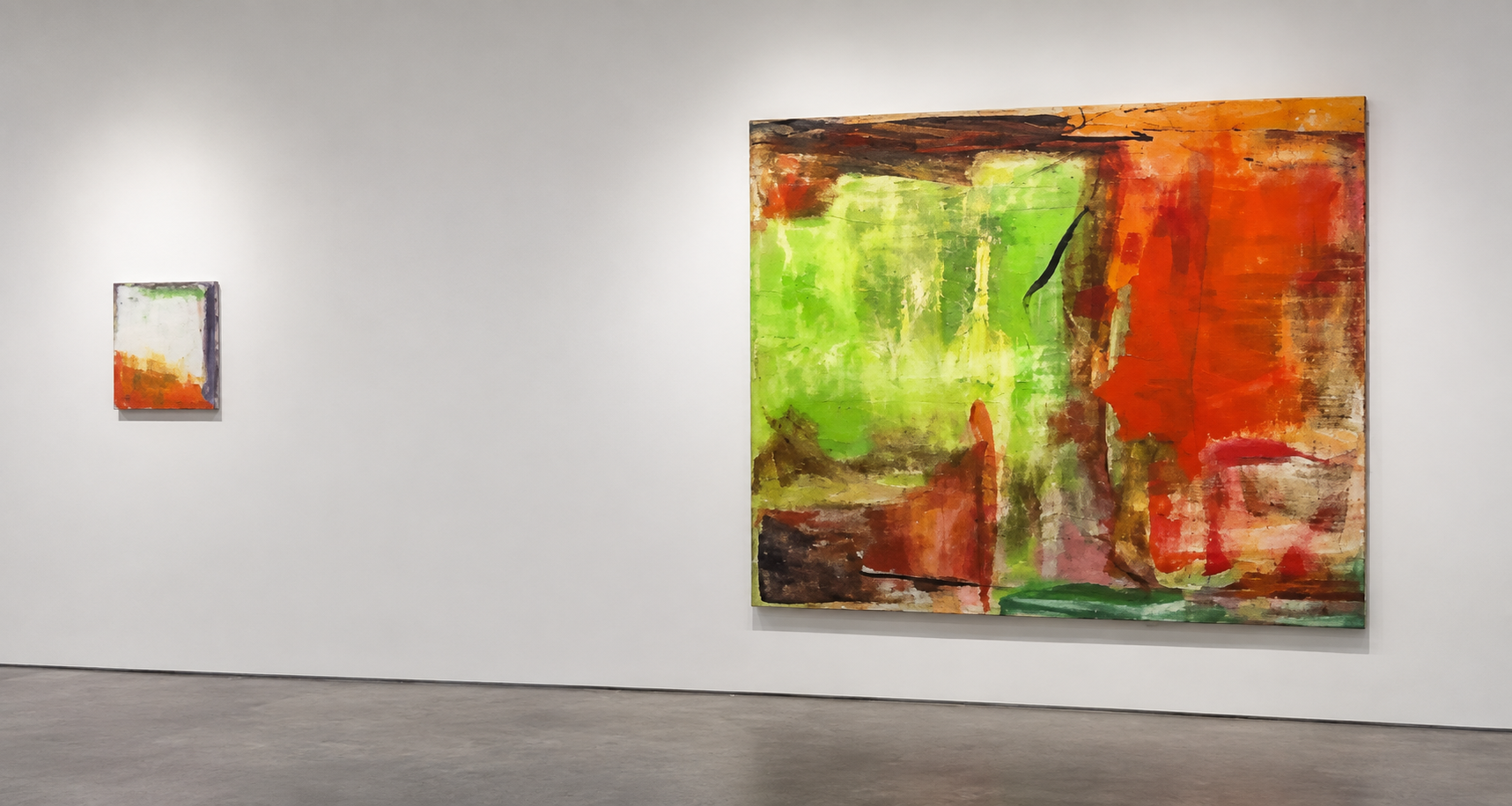 Behind the Sun - installation view
2012
Elizabeth Harris Gallery, New York 
 September 15 - October 6, 2012
Earth to Sky: acrylic on canvas, 72 x 80 inches
Mirage: acrylic on canvas, 24 x 24 inches
