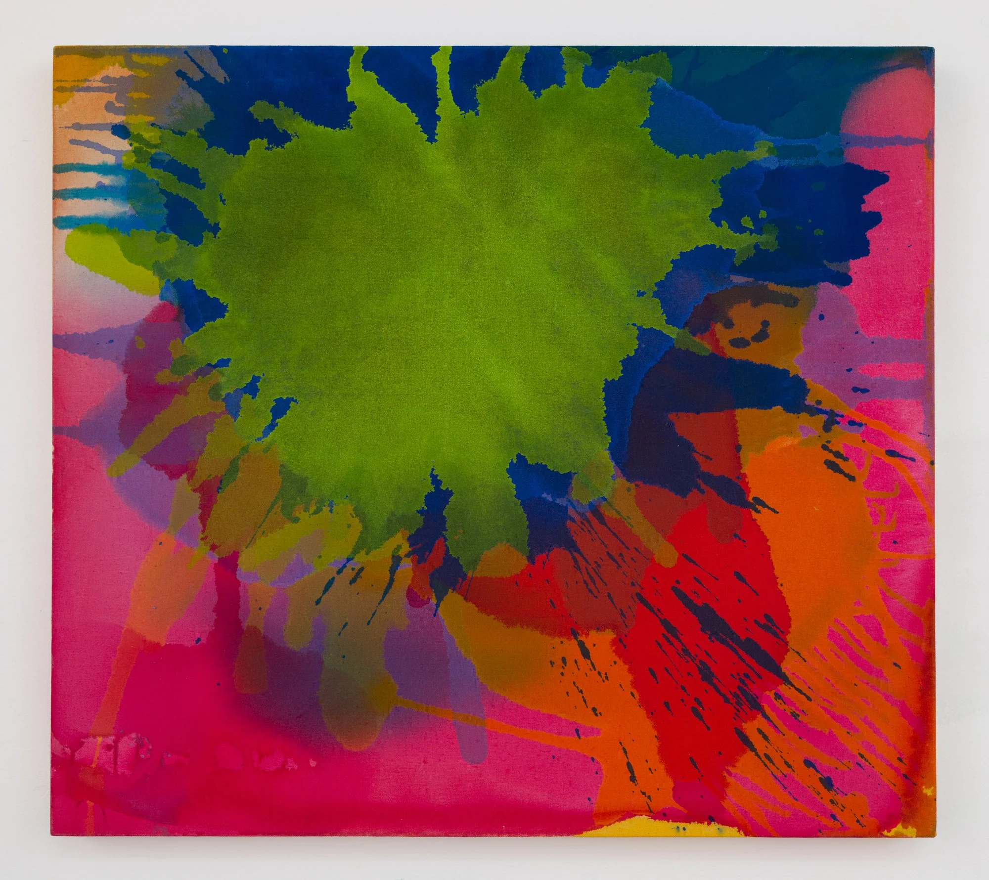 Awakening, Acrylic and acrylic spray on raw canvas, 27 x 30 inches, 2024