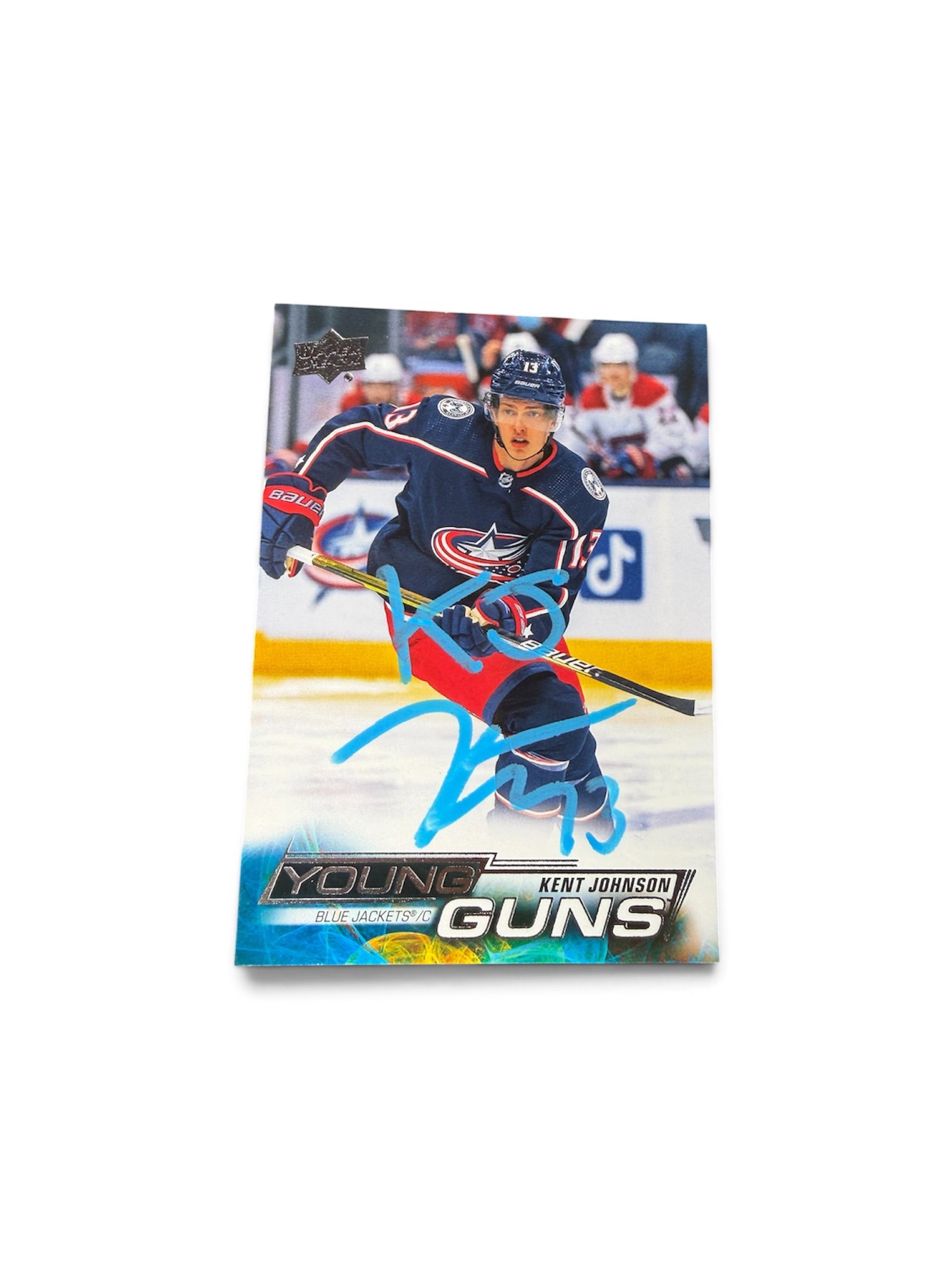 Kent Johnson Autographed Inscribed Young Guns Columbus Blue Jackets