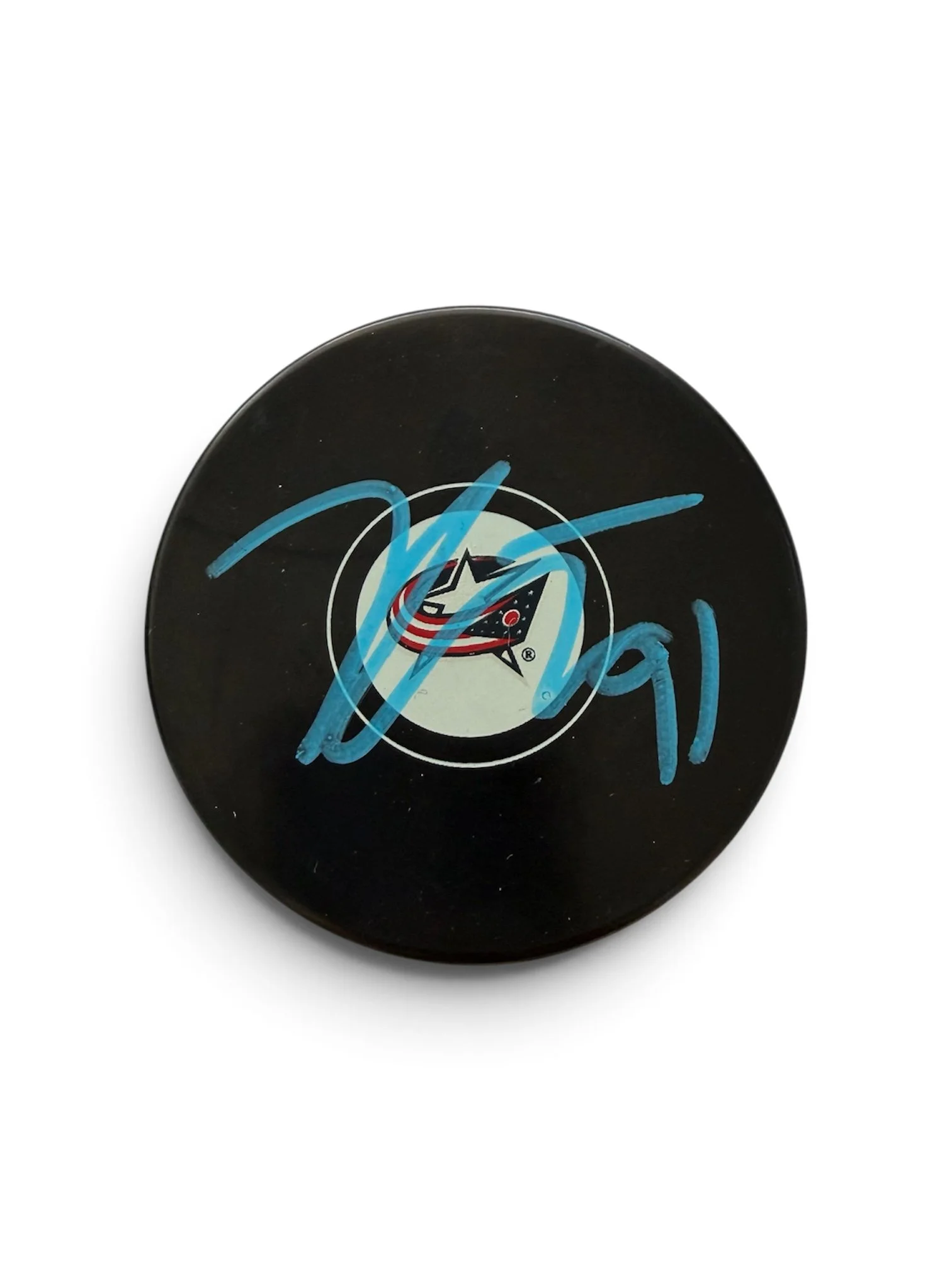 Kent Johnson Autographed Puck Columbus Blue Jackets