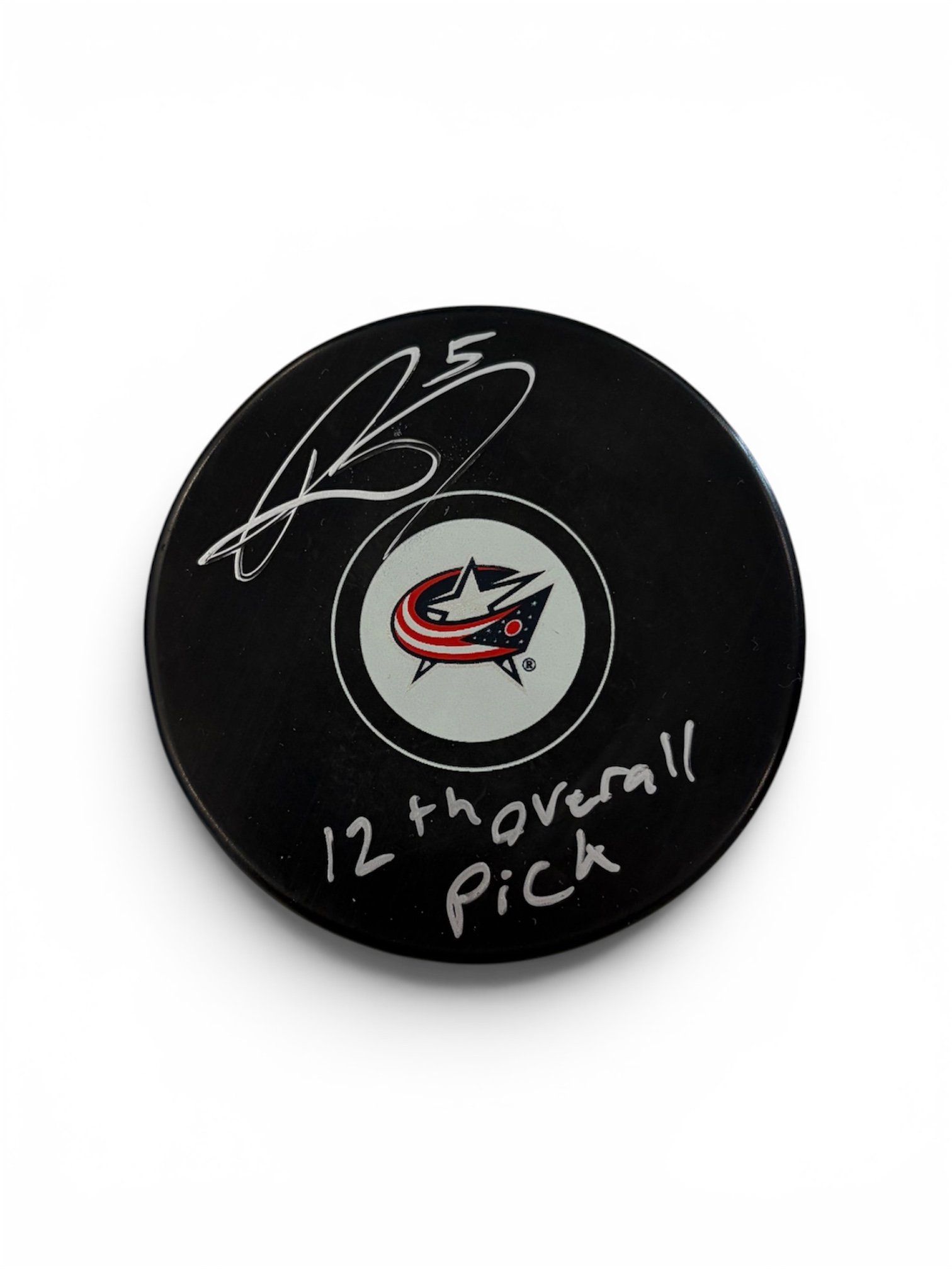 Denton Mateychuk Autographed Inscribed “ 12th Pick “ Columbus Blue Jackets Puck