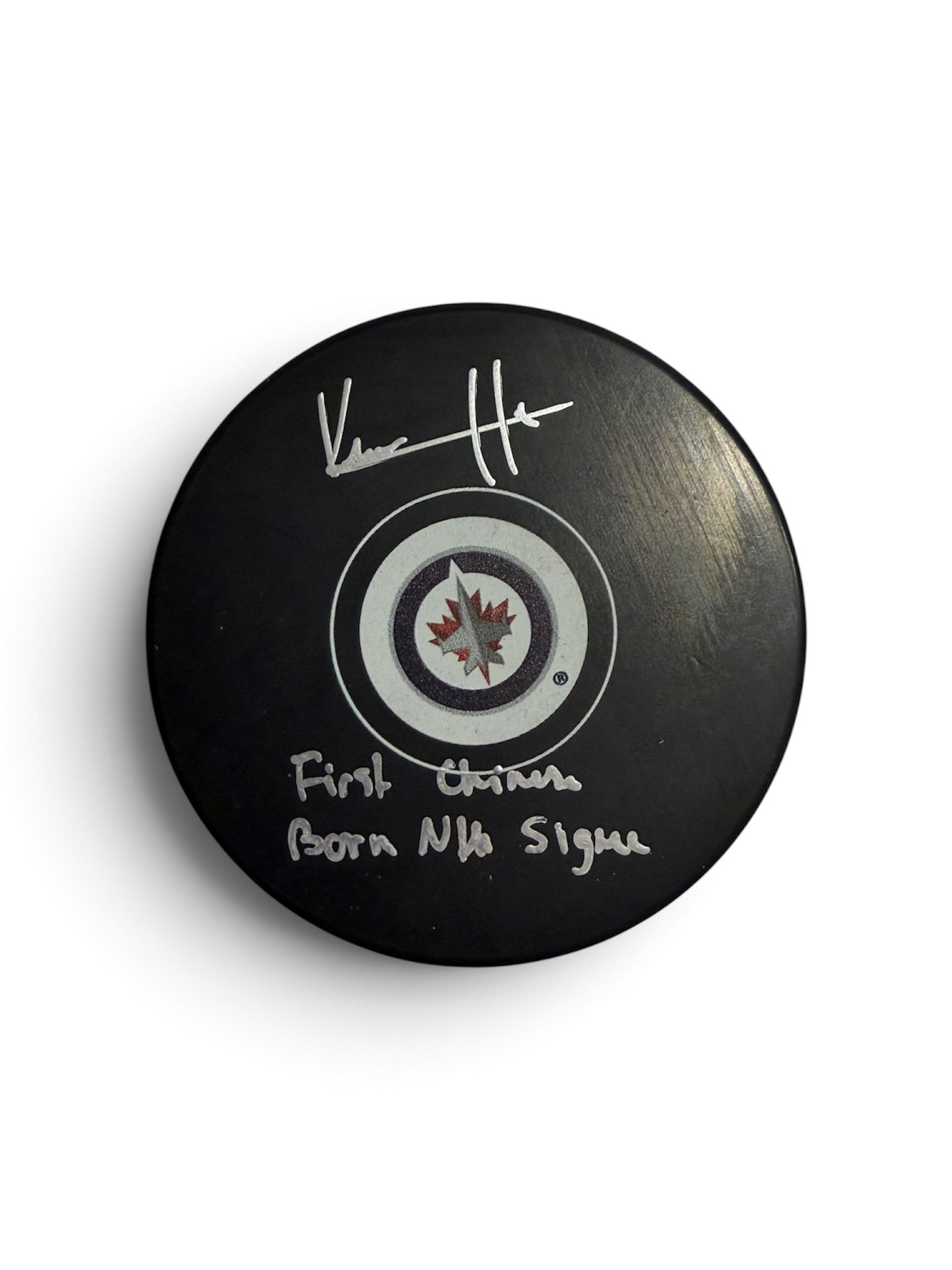 Kevin He Autographed Inscribed Winnipeg Jets Puck