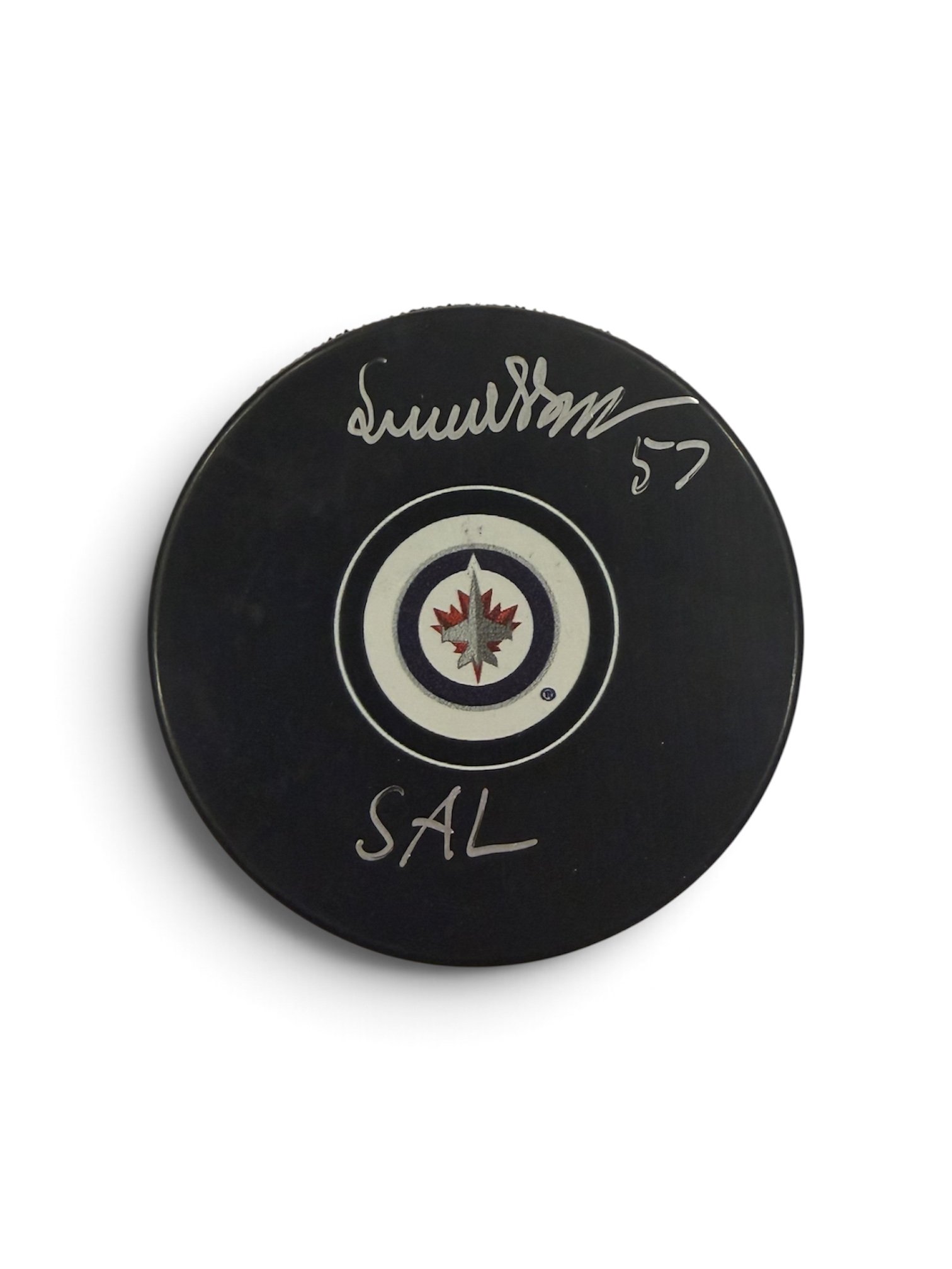 Elias Salomonsson Inscribed  Autographed Puck Winnipeg Jets