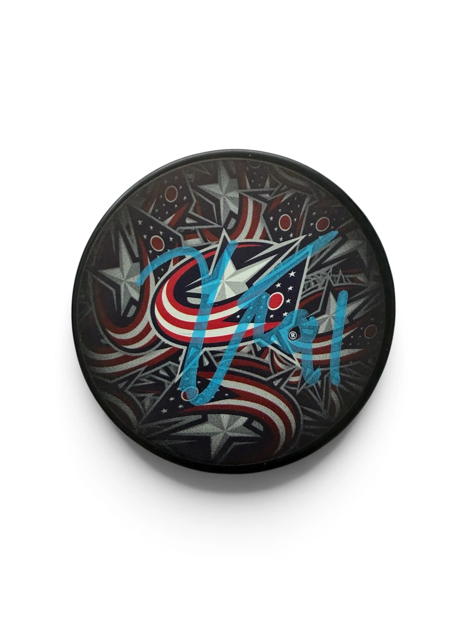 Kent Johnson Autographed Puck Columbus Blue Jackets