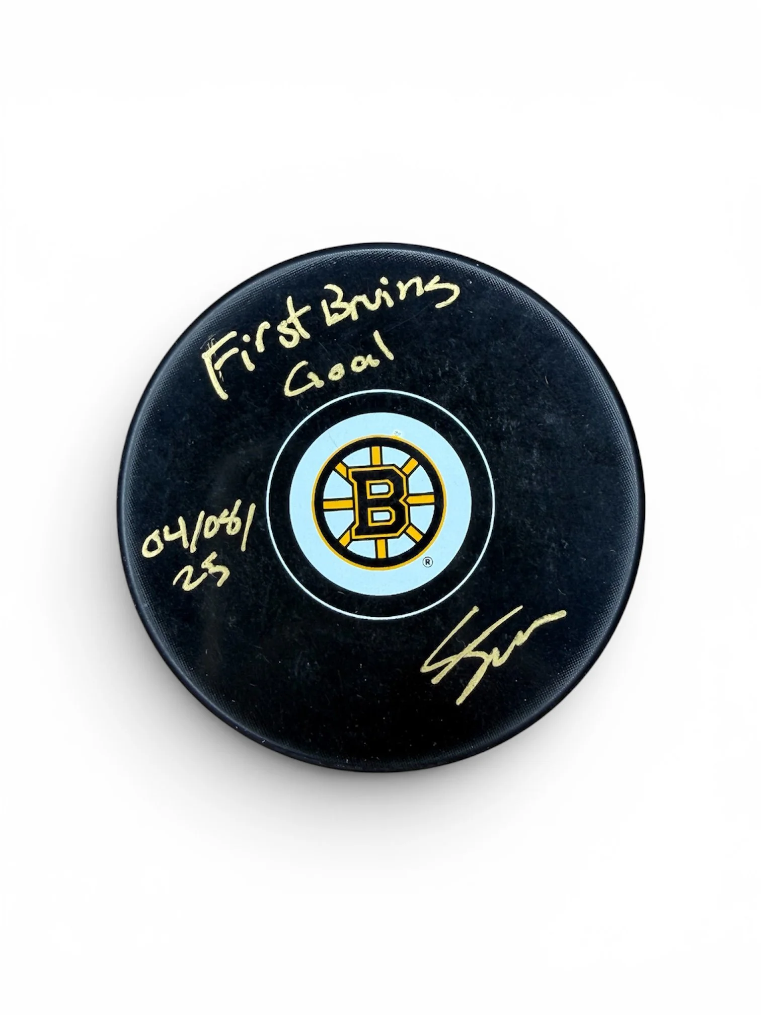 Fraser Minten Autographed Inscribed Puck Boston Bruins