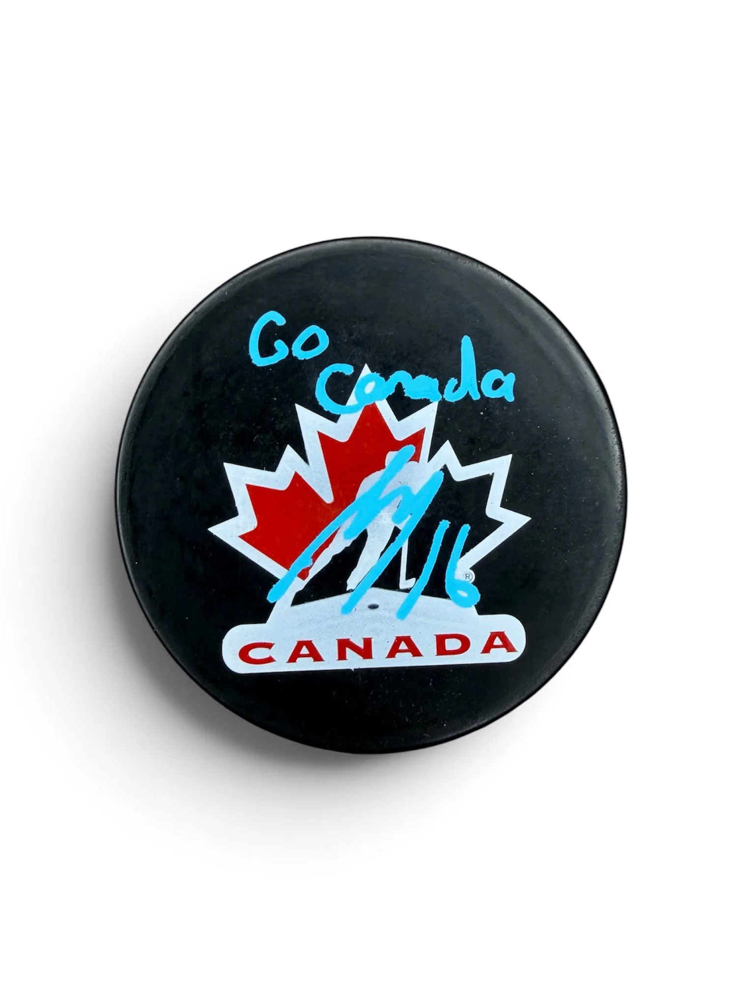 Carson Rehkopf Autographed Puck Team Canada Inscribed Go Canada
