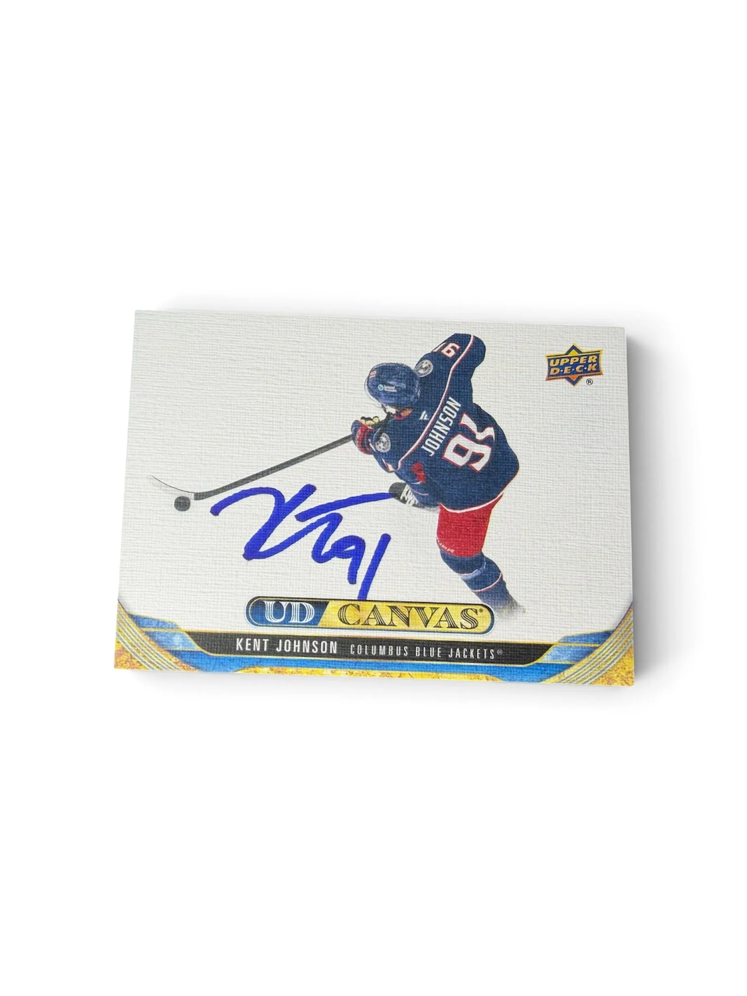Kent Johnson Autographed UD Canvas Card Columbus Blue Jackets