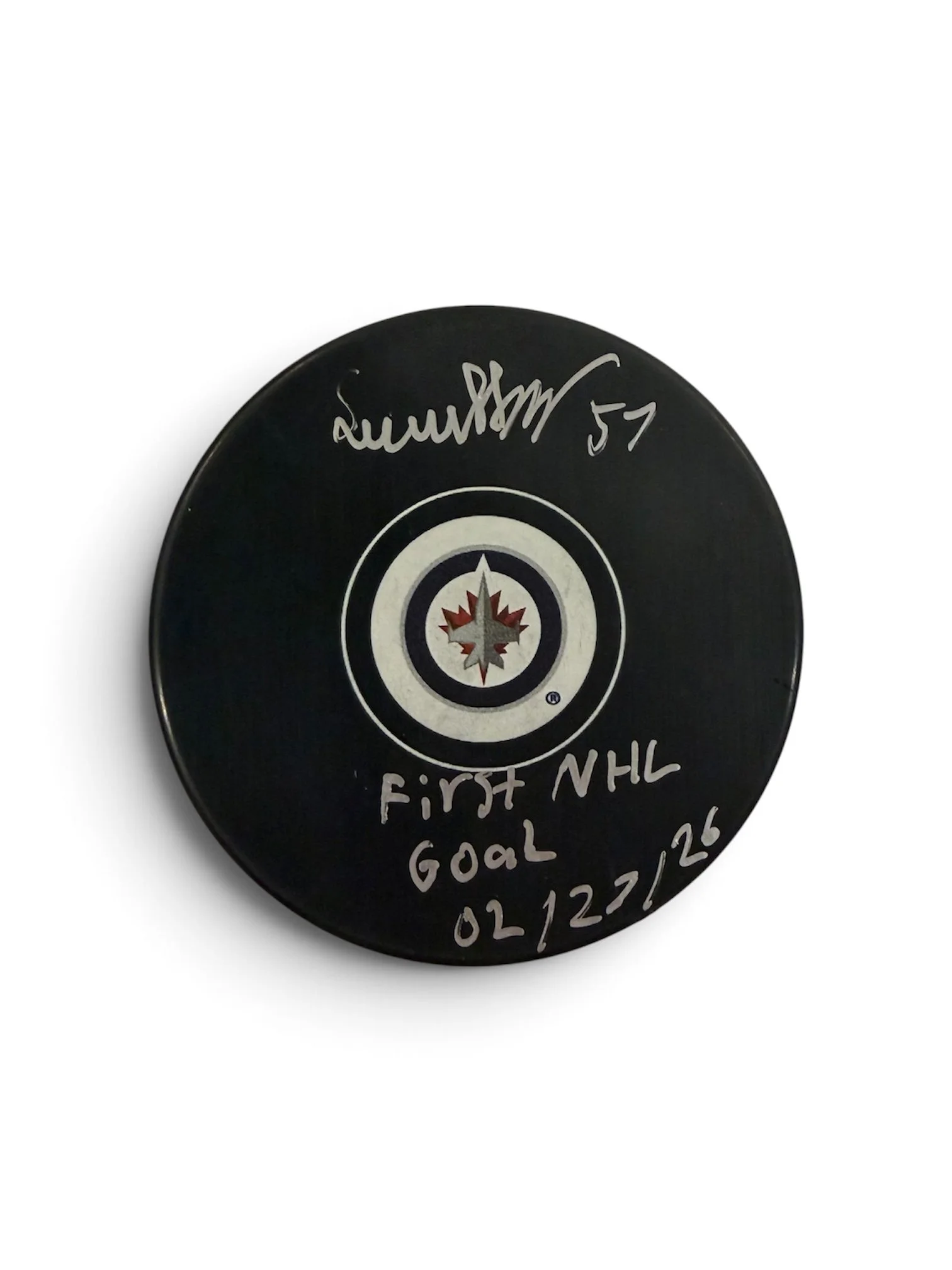 Elias Salomonsson inscribed Autographed Winnipeg Jets Puck